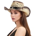 thumbnail image 1 of AWZXDE Unisex Hand Woven Hollowed Out Straw Summer Hat Western Raffia Cowboy Style Sun Cap, 1 of 4