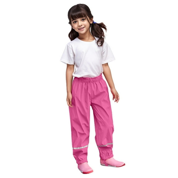 AWZXDE Unisex Kids Solid Color Rain Pants Elastic Lightweight for Spring and Fall Outdoor Play Breathable and Comfortable Rain Gear Hot Pink,5-6 Years