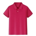 thumbnail image 1 of AWZXDE Unisex Kids Summer Short Sleeve Solid Color Button-Down Collar Shirt,Casual Outings & Play Hot Pink,9-10 Years, 1 of 6