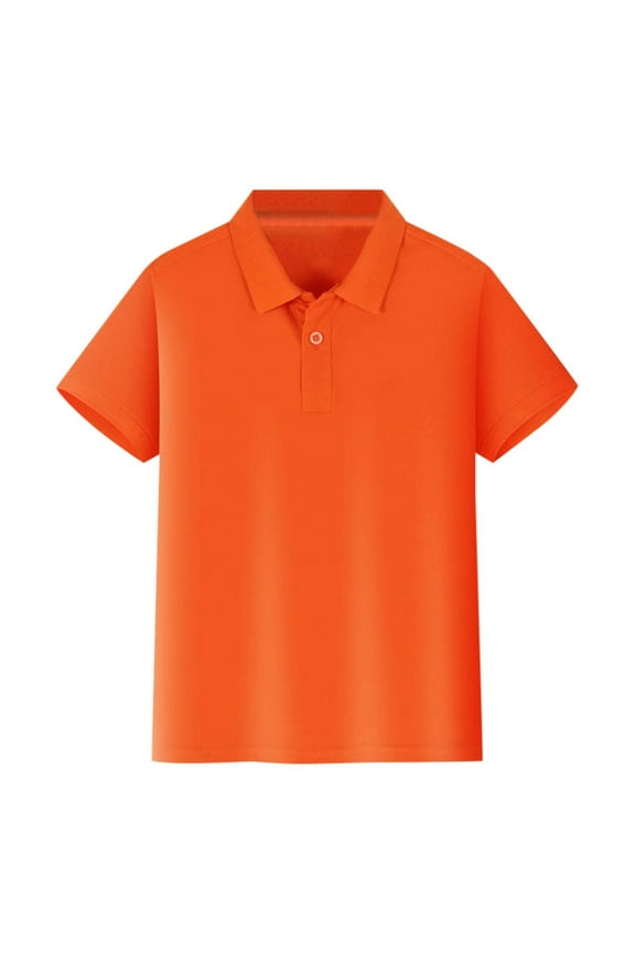 Unisex Kids Summer Short Sleeve Solid Color Button-Down Collar Shirt,Casual Outings & Play Orange,7-8 Years