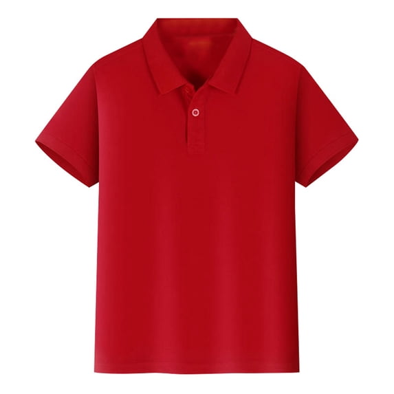AWZXDE Unisex Kids Summer Short Sleeve Solid Color Button-Down Collar Shirt,Casual Outings & Play Red,9-10 Years