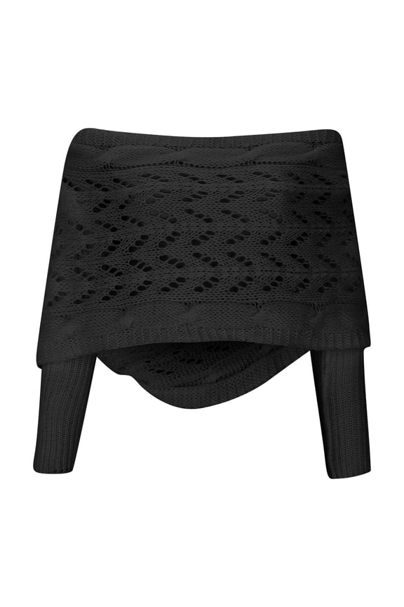 Unisex Long Sleeve Knit Poncho Shawl with Openwork Pattern, Thick Warm Cardigan Scarf for Men and Women, Oversized Wrap for Fall and Winter Outdoor Black