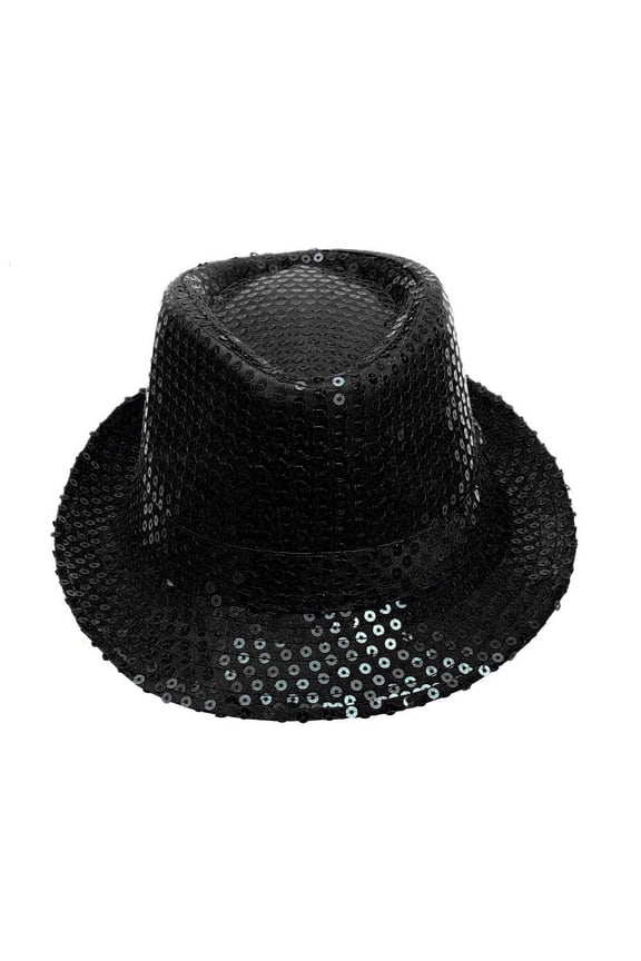Unisex Sequined Top Hat Glitter Celebration Party Hat for Stage Show Performance Black