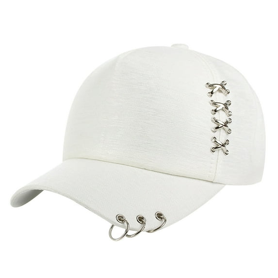 AWZXDE Unisex Solid Color Metal Rings Fashion Baseball Hat Casual Cap With Design Features For Men And Women White