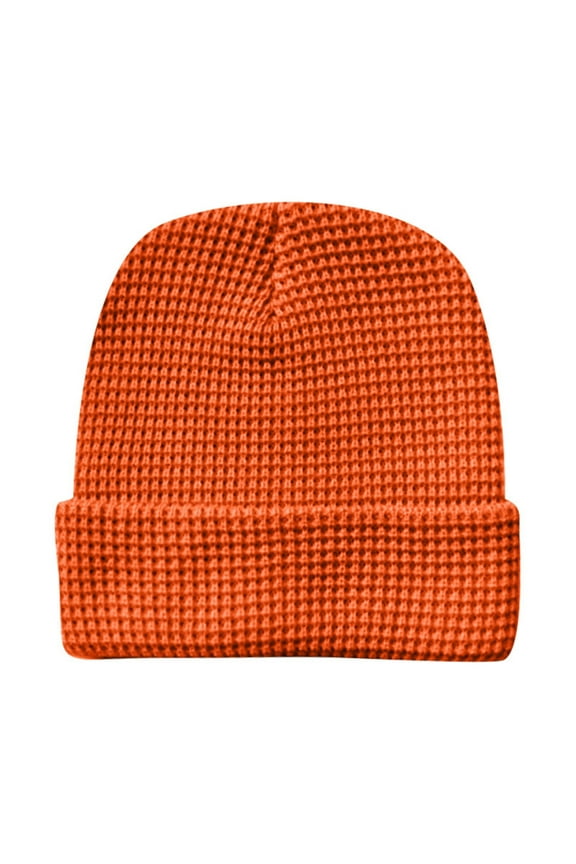 Unisex Solid Color Waffle Knit Beanie Fashion Winter Hat Textured Pattern Knitted Slouchy Hat Comfortable Warm Cap for Outdoor and Casual Wear Orange,One Size