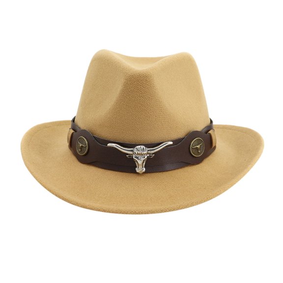 AWZXDE Unisex Solid Color Western Cowboy Hat, Ethnic Style Fedora for Men and Women Khaki,One Size
