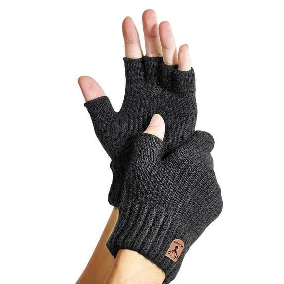 AWZXDE Unisex Solid Fingerless Gloves for Winter for Running Cycling and Driving Ideal Knitted Gloves for both Men and Women Dark Gray,One Size