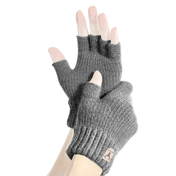 AWZXDE Unisex Solid Fingerless Gloves for Winter for Running Cycling and Driving Ideal Knitted Gloves for both Men and Women Grey,One Size