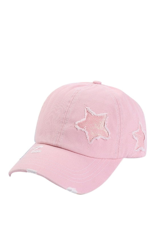 Unisex Star Pattern Baseball Cap Fashion Outdoor Sun Hat Adjustable Adult Snapback Dad Hat Pink