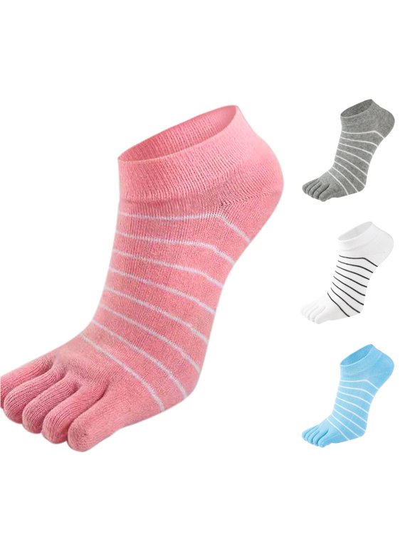 Unisex Striped Ankle Five Toe Socks Soft Breathable Low Cut Toe Separator Socks Casual Daily Wear Five Finger Socks Multipack