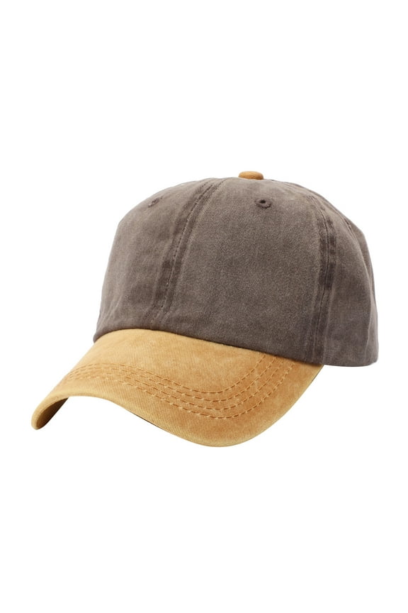 Unisex Two-Tone Color Block Baseball Cap Retro Style Adjustable Sun Hat Casual Wear Coffee