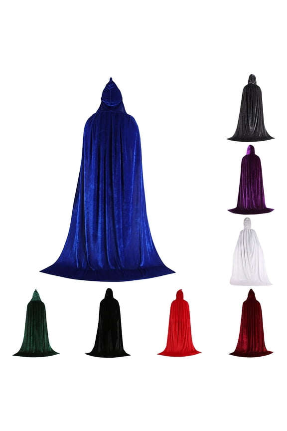 Unisex Velvet Halloween Witch Cape Solid Color Wraps Multiple Sizes Women Shoulder Wrap Shawl Blue,XXL
