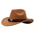thumbnail image 1 of AWZXDE Unisex Western Hats with Bull Head Decoration and Ethnic Style for Jazz Party Performance and Fashion Wear Khaki,M, 1 of 3