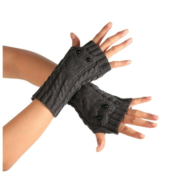 AWZXDE Unisex Winter Knitted Gloves with Owl Ribbed Pattern, Cute Lace Thermal Cozy Gloves for Men and Women Dark Gray
