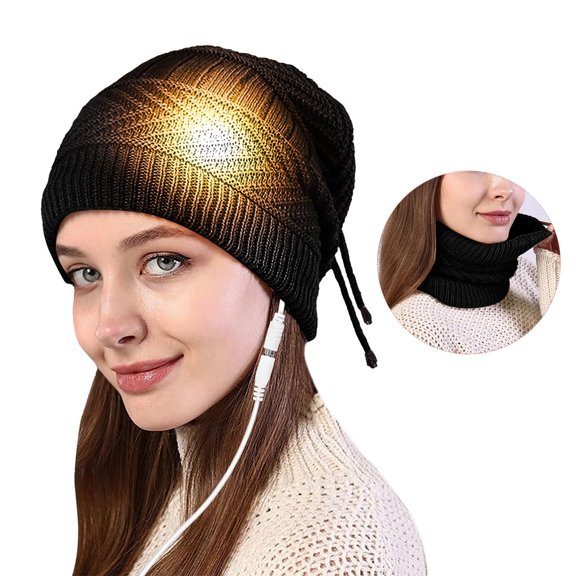 AWZXDE Versatile Thermal Knit Hat With Enhanced Heating Ear Warmer And Neck Gaiter For Outdoor Winter Activities Seasonal Cold Weather Gear Black