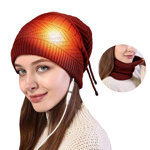 AWZXDE Versatile Thermal Knit Hat With Enhanced Heating Ear Warmer And Neck Gaiter For Outdoor Winter Activities Seasonal Cold Weather Gear Red