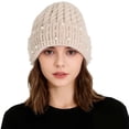 thumbnail image 1 of AWZXDE Versatile Winter Knit Hat with Bead Dome for Warmth and Solid Color Style Beige, 1 of 4