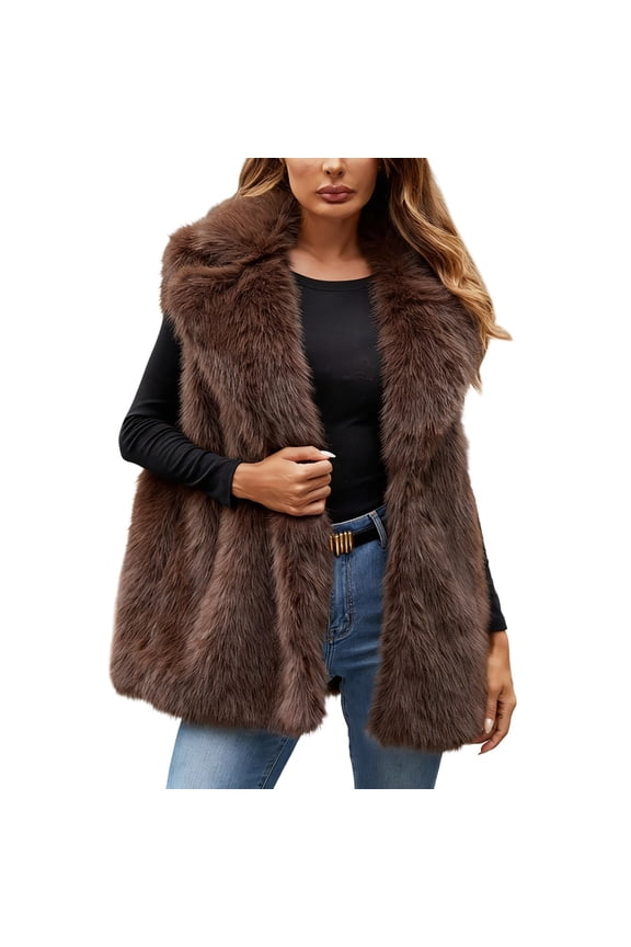 Vest for Women Sleeveless Wool Cardigan Jacket with Pockets Turn-Down Collar Cool Stylish Versatile for indoor and Outdoor Casual Wear Fashion Fall Outerwear Brown,XL