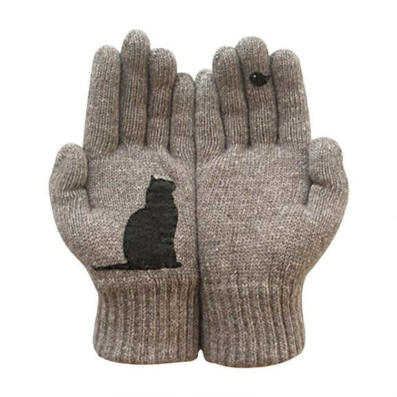 AWZXDE Warm Gloves for Autumn and Winter Featuring Cat Print Ideal for Outdoor Activities and Daily Wear Brown,One Size