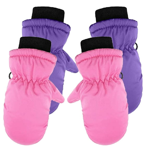 AWZXDE Warm Winter Gloves for Kids - 2 Pairs Full Finger Skiing Mittens for Boys and Girls - for Outdoor Activities D,One Size