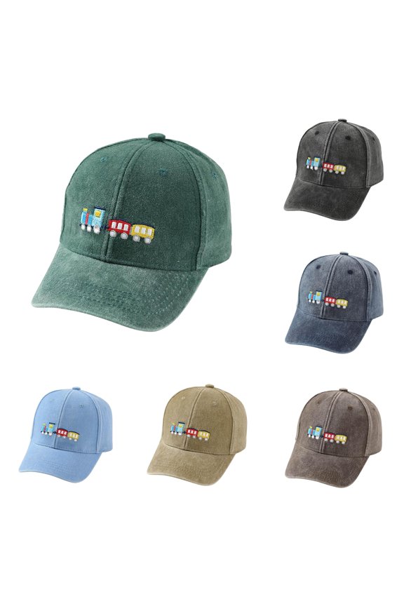 Washable Train Pattern Adjustable Baseball Sun Hat For Kids Daily Use