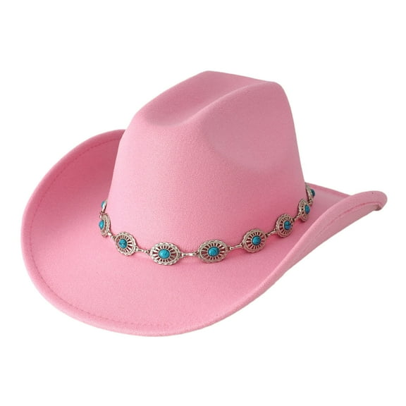 AWZXDE Western Cowboy Hat Turquoise Bohemian Wide Brim Design With Chain For Men And Women Fashionable Unisex Party Accessory Pink
