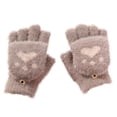 thumbnail image 1 of AWZXDE Winter Children's Half Finger Flip Cartoon Gloves for Students Thickened and Warm for Autumn and Winter Khaki,7-18 Years, 1 of 3