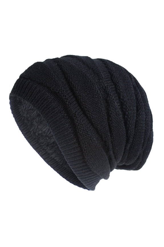 Winter Fuzzy Lined Knit Hat Extra Warm Cap for Extreme Cold Weather Outdoor Sports Black