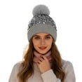 thumbnail image 1 of AWZXDE Winter Glitter Knit Hat With Ear Shield And Fuzzy Decoration Winter Hats For Women Thickened Warm Cap Grey, 1 of 4