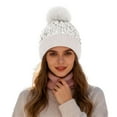 thumbnail image 1 of AWZXDE Winter Glitter Knit Hat With Ear Shield And Fuzzy Decoration Winter Hats For Women Thickened Warm Cap White, 1 of 4
