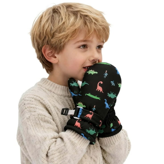AWZXDE Winter Gloves For Kids Boys Girls Thermal Insulated Mittens For Children Cold Weather Outdoor Play Water-proof Fabric 6M-10Y Black,8cm/3.15''