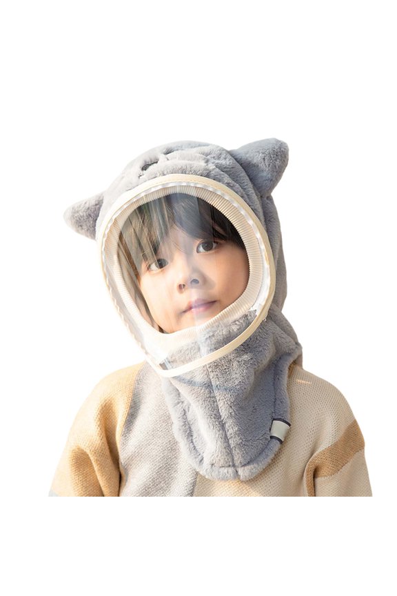 Winter Hats For Boys And Girls With Integrated Visor Wind Protection Ear Cover Shawl Warm Baby Cap Grey