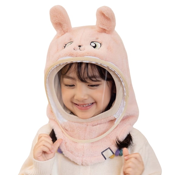 AWZXDE Winter Hats For Boys And Girls With Integrated Visor Wind Protection Ear Cover Shawl Warm Baby Cap Pink