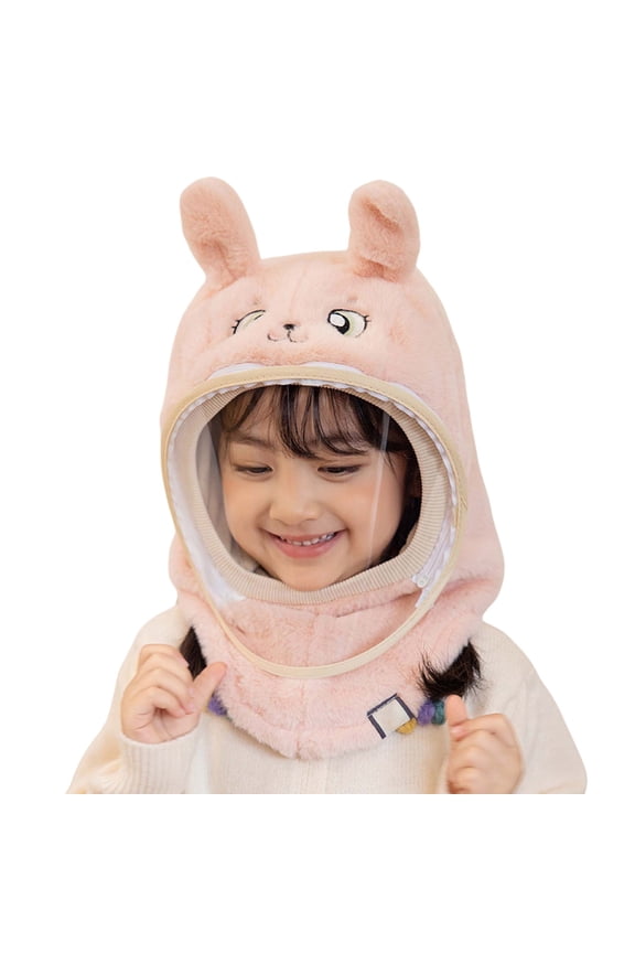 Winter Hats For Boys And Girls With Integrated Visor Wind Protection Ear Cover Shawl Warm Baby Cap Pink