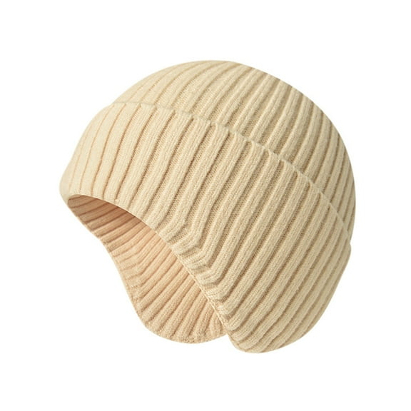 AWZXDE Winter Hats For Couples Men And Women Knitted Warm Ear Cover Beanie Comfortable Lined Slouchy Cap For Daily Use Beige