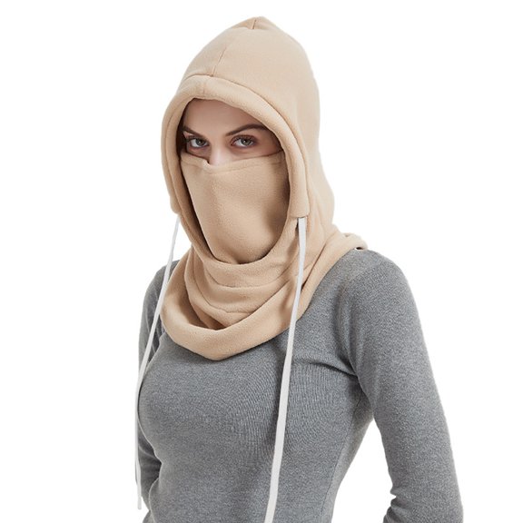 AWZXDE Winter Hats For Men And Women Hood Ski Piece Integrated Scarf Thermal Face Piece For Cold Weather Outdoor Beige