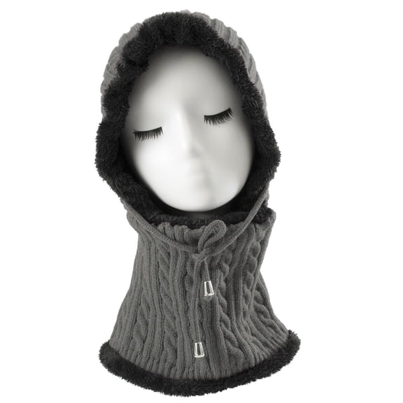 AWZXDE Winter Hats For Men And Women Lined Knit Hat With Integrated Scarf Neck Warmer And Ear Covers Grey