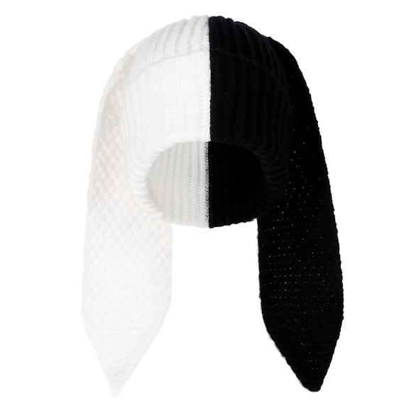 AWZXDE Winter Hats For Women Cute Crochet Hat With Long Rabbit Ears Color Block Design Warm Knitted Beanie For Leisure White