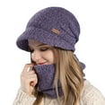 thumbnail image 1 of AWZXDE Winter Hats For Women Knitted Hat And Scarf Set With Brim Ear Cover Lined Windproof Warm Cap D, 1 of 5