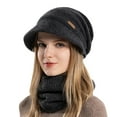 thumbnail image 1 of AWZXDE Winter Hats For Women Knitted Hat And Scarf Set With Brim Ear Cover Lined Windproof Warm Cap F, 1 of 3