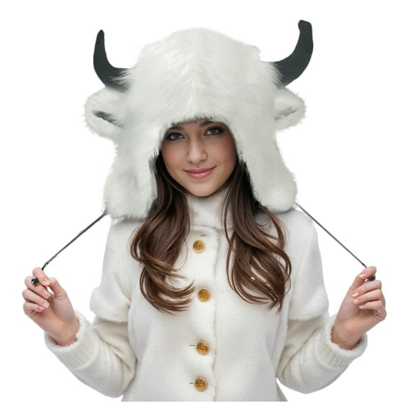 AWZXDE Winter Hats For Women Solid Color Soft Slouchy Bull Horn Design Warm Hat Thick Party Ear Cover Cap White