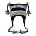 thumbnail image 1 of AWZXDE Winter Hats Unisex Knitted Beanie With Star Stripes And Cat Ear Braids Simple For Halloween And Daily Wear Dark Gray, 1 of 3