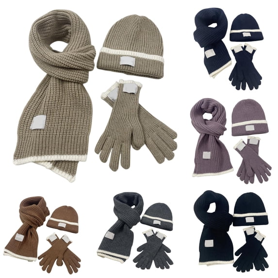 AWZXDE Winter Knitted Beanie Scarf and Gloves 3 Piece Set Contrast ...