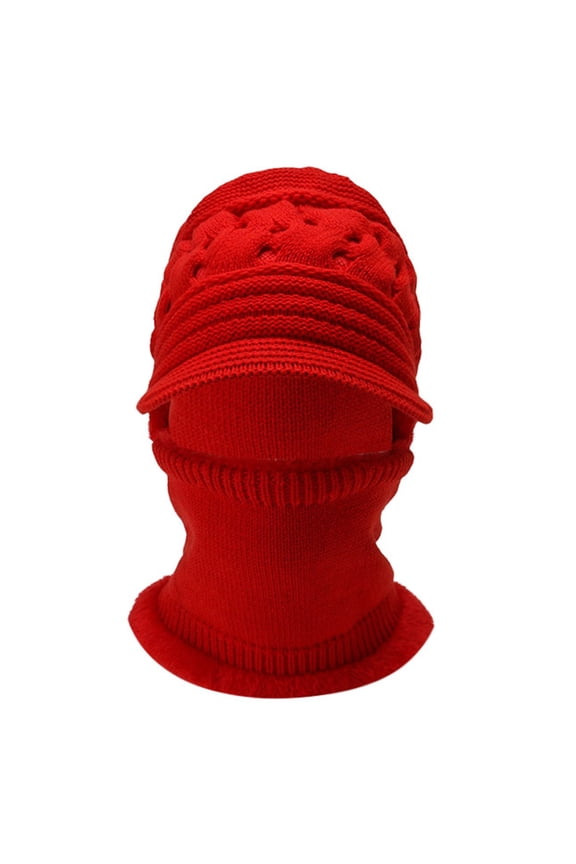 Winter Outdoor Winter Hats For Men And Women Comfortable Lined Knitted Scarf Integrated Pullover One Piece Head Cover Red