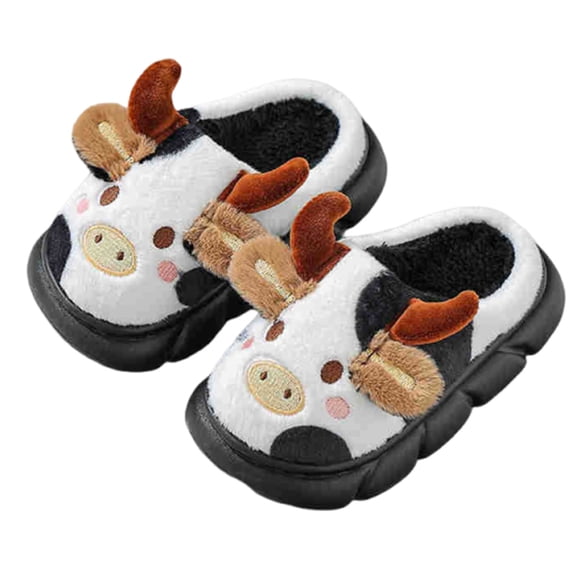 AWZXDE Winter Slippers Indoor Kids Shoes Comfortable Warm Soft Childrens Casual Comfortable Home Footwear Cow Print Soft Pile
