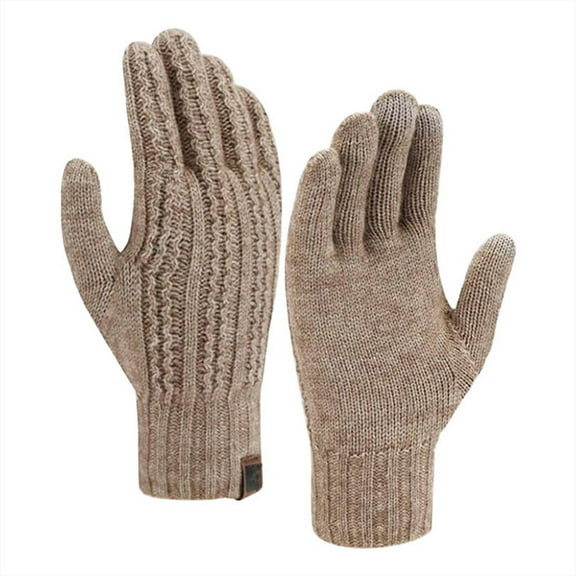 AWZXDE Winter Solid Color Knitted Gloves for Men and Women Offering Exceptional Warmth and Comfort in Cold Weather Khaki,One Size