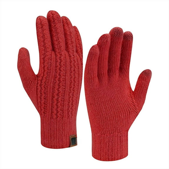 AWZXDE Winter Solid Color Knitted Gloves for Men and Women Offering Exceptional Warmth and Comfort in Cold Weather Red,One Size