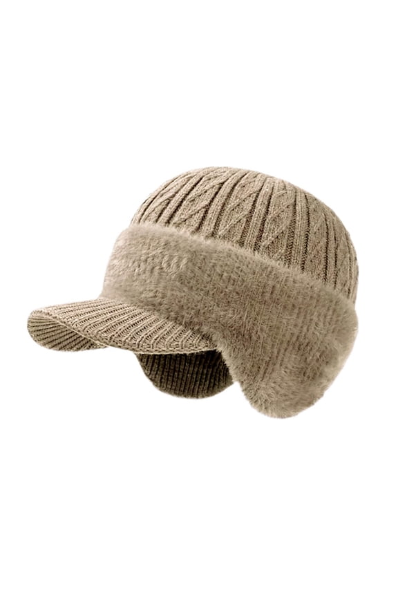 Winter Thermal Hat With Ear Shield For Extreme Cold Weather Lined Windproof Thick Knit Winter Hats Khaki