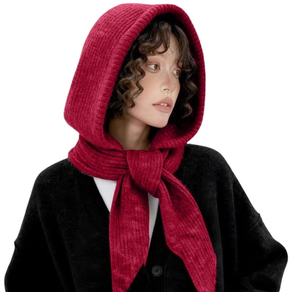 AWZXDE Winter Thermal Hooded Hat with Integrated Scarf and Earflaps for Windproof Warmth and Comfortable Red