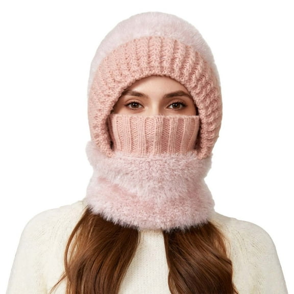 AWZXDE Winter Thermal Knitted Hood Windproof Full Shield For Skiing Cycling Winter Hats For Men Outdoor Sport Pink